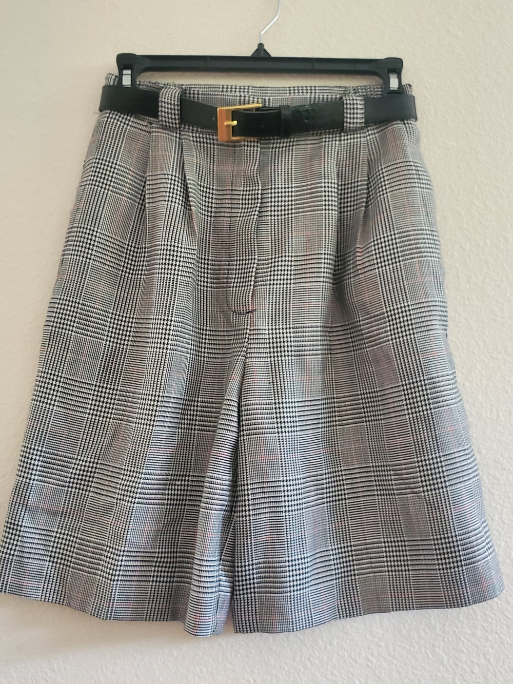 Plaid High-Rise Bermuda Shorts with Belt - Black/White Size 6P